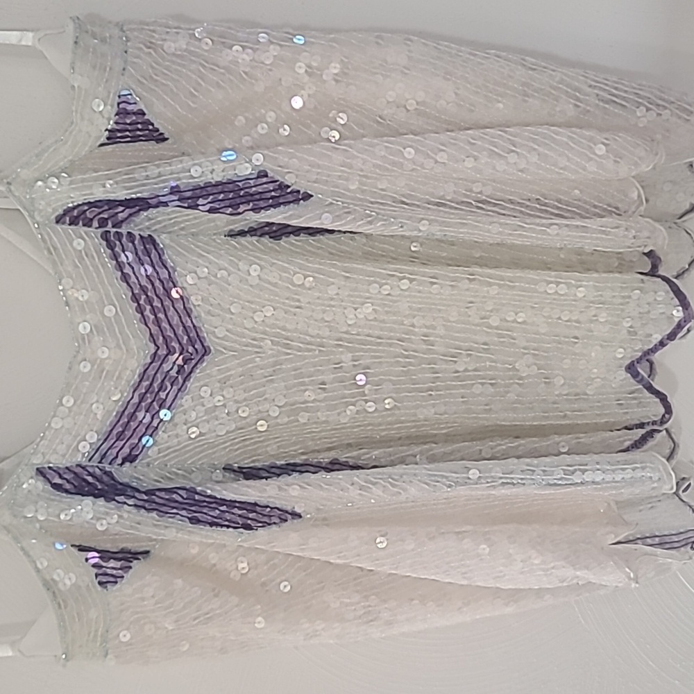 Free People White Sequin Beaded Tank Top with Lavender and Gold Accents - Picture 4 of 4